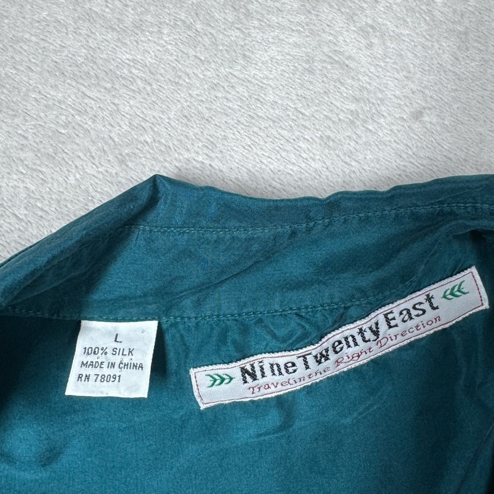 Men’s 100% Silk Nine Twenty East Lightweight Button Front Collared Teal Shirt  L - Picture 16 of 16